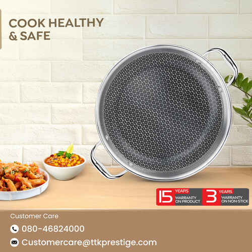 Prestige TRIPLY HexaMagic Kadai | Durable Honeycomb Non-Stick Structure | Low Oil Consumption | Metal Spoon Friendly | Gas & Induction Compatible | 15Y Product & 3Y Coating Warranty| ISI