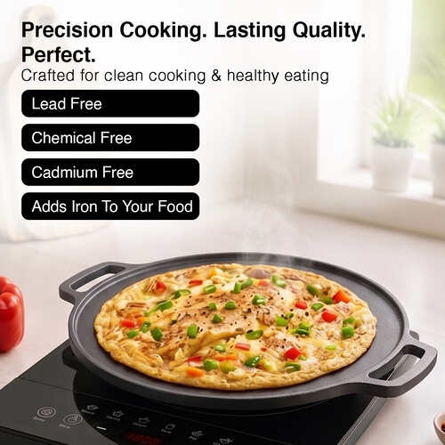 Prestige Cast Iron Tawa 30cm | Ferrocast Flo | Non-Stick | Gas & Induction Compatible | Chemical Free | Preseasoned | Sturdy Handle | Healthy Eating | Lifetime Warranty