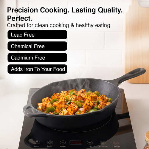 Prestige Cast Iron Fry Pan 24cm/2.6L | Ferrocast Flo | Non-Stick | Chemical Free | Preseasoned | Sturdy Handle | Healthy Eating | Gas & Induction Compatible | Lifetime Warranty