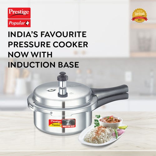 Prestige Popular Plus Virgin Aluminium Gas and Induction Compatible Pressure Cooker, 2 L (Silver)