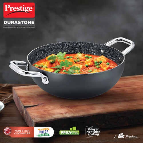 PRESTIGE DURASTONE HARD ANODISED NON-STICK COOKWARE DEEP KADAI 24cm (3 LITRE) WITH GLASS LID
