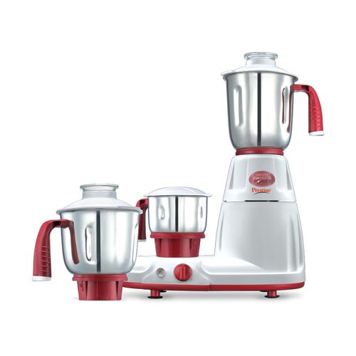 Prestige 750 Watts Deluxe LS Mixer Grinder with 3 Stainless Steel Jars| Unique Fail Safe Coupler| Flow Breaker Design| Cord Winder Storage| Red and White