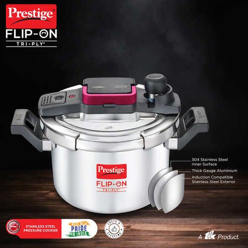 PRESTIGE FLIP-ON TRI-PLY STAINLESS STEEL PRESSURE COOKER