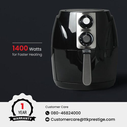 Prestige PAF 4.0 2.5L 1400 Watts Air Fryer, Black | Easy Controls | Even Heat Distribution | Up to 80% Less Oil Usage