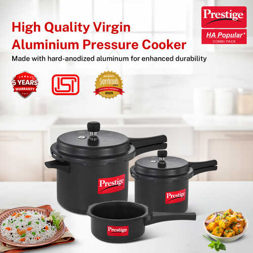 Prestige 5 L, 3 L, 2 L Outer Lid Induction Bottom Pressure Cooker (Hard Anodized)