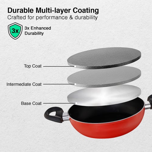 Prestige Omega Aluminium Non-Stick Essentials Kadai Dia 24 cm /2.4 L with Glass Lid