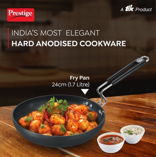 Prestige Hard Anodised Plus Gas and Induction Compatible Fry Pan, 24 cm (Black)