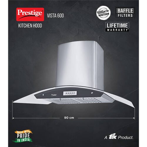 Prestige Vista 900 Kitchen Hood Chimney - Turbo Suction - 1000m3/hr