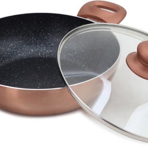 Prestige Omega Marble Kadhai 24 cm diameter with Lid 2.4 L capacity (Aluminium, Non-stick, Induction Bottom)