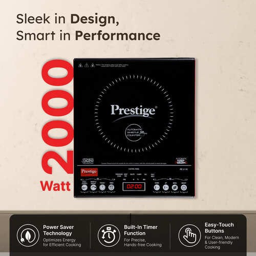 Prestige PIC 3.1 V3, 2000 Watts Induction Cooktop | Indian Menu Options | Automatic Whistle Counter