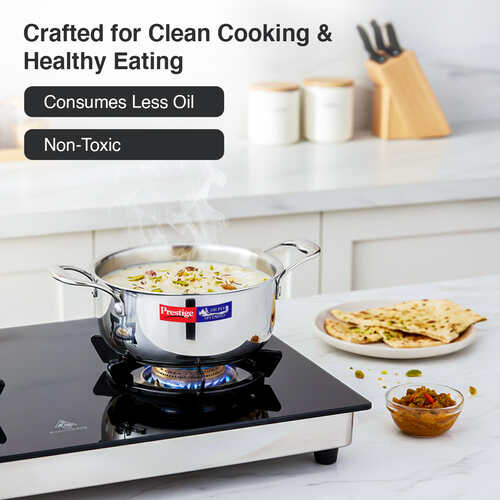 Prestige 18m/2.0L Tri-Ply Stainless Steel Splendid Casserole| Gas and Induction Compatible |Even Heat Distribution| Thick Gauge Tri-Ply Body| Perma Cool Handles| 15 Year Warranty