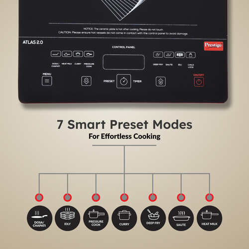 Prestige 2000 W Induction Cooktop Touch Panel (Black, Red, Atlas 2.0)