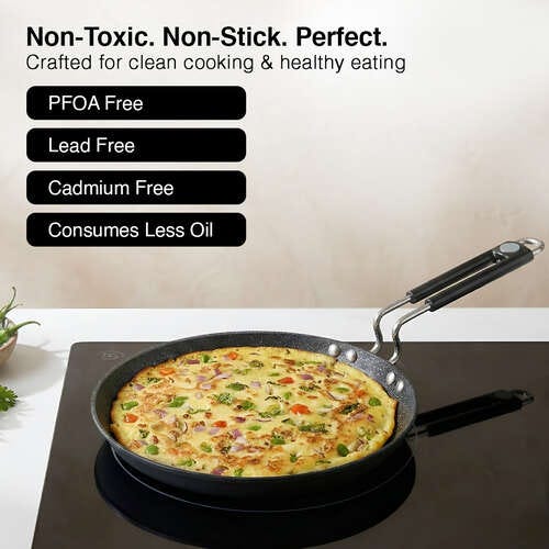 Prestige Durastone Hard Anodised 6 Layer Non-Stick Omni Tawa, 25 cm (Black)