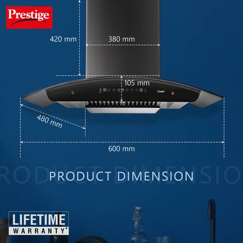 Prestige Kitchen Hood/Chimney - Oscar 600 (60 cm with Safe Sense) | Auto-Clean