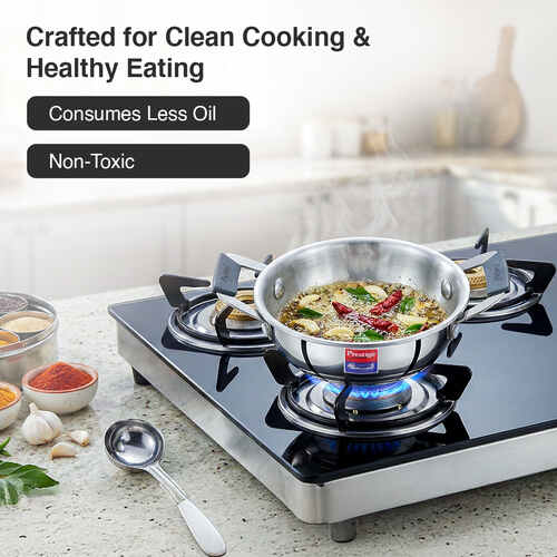 Prestige 12cm/400ml Tri-Ply Stainless Steel Cute Kadai|Gas & Induction Compatible| Even Heat Distribution|Perma-Cool Handles|Thick Gauge|Life Time Warranty