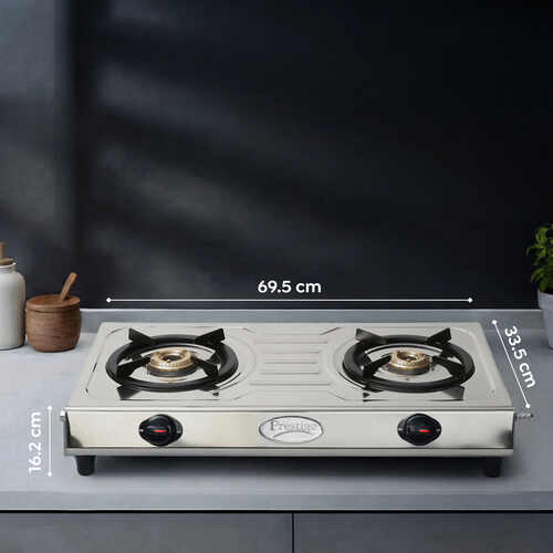 PRESTIGE PRIME LP GAS STOVE (STAINLESS STEEL BODY AND 2 BRASS BURNERS)