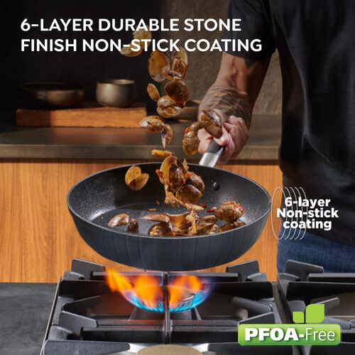 Prestige Durastone Hard Anodised Non-Stick Cookware Set - Fry Pan -24cm/1.9L, Concave Tawa - 24.5cm, Deep Kadai - 24cm/ 3.0L