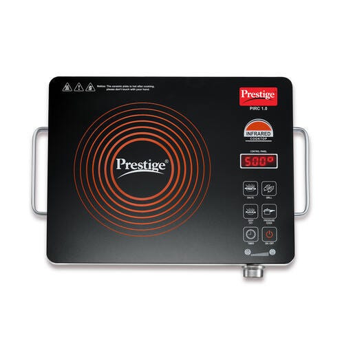 Prestige PIRC 1.0 2200 Watts Infrared Cooktop | Preset Indian Menu Options & Timer | Compatible With Any Metal Cookware With Flat Bottom | Easy to clean | Portable | Black | 1Y Warranty | BIS