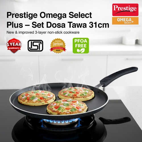 Prestige Omega Select Plus 3-Layer Metal Spoon-friendly Set Dosa Tawa (Black)