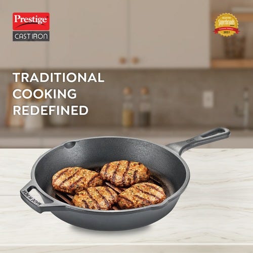 Prestige Cast Iron Scratch Resistant Gas and Induction Compatible Grill Pan, (Black)