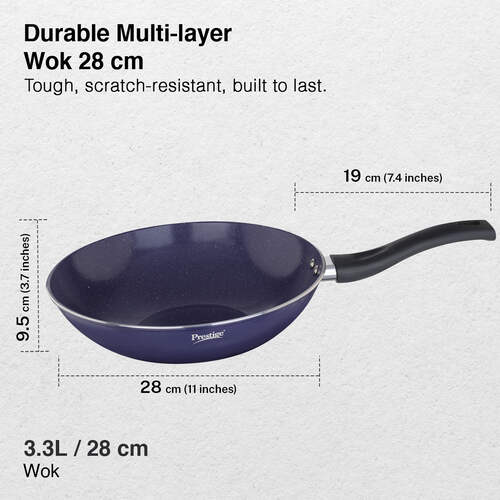 Prestige Ceraglide Ceramic Coating Non-Stick Aluminium Cookware Wok 28 Cm (3.3 Litre)