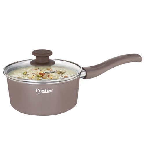 Prestige Ceraglide Duo Ceramic Coating Non Stick Aluminium Cookware Sauce Pan with Glass Lid