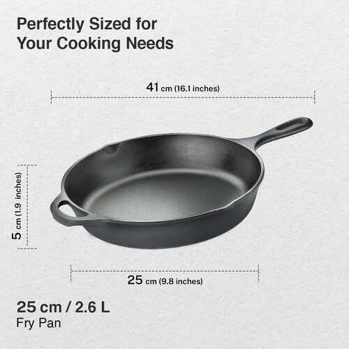 Prestige Cast Iron Fry Pan 24cm/2.6L | Ferrocast Flo | Non-Stick | Chemical Free | Preseasoned | Sturdy Handle | Healthy Eating | Gas & Induction Compatible | Lifetime Warranty