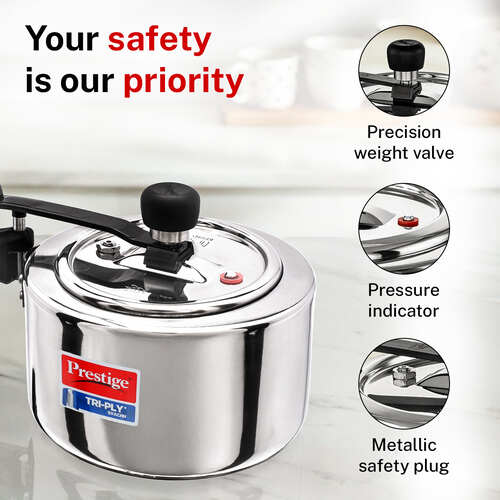 Prestige 2 L Tri-Ply Svachh Inner Lid Pressure Cooker| Gas and Induction Compatible| Spillage Control| Even Heat Distribution| Low Cooking Oil| Faster Cooking| 5 Years Warranty| Silver