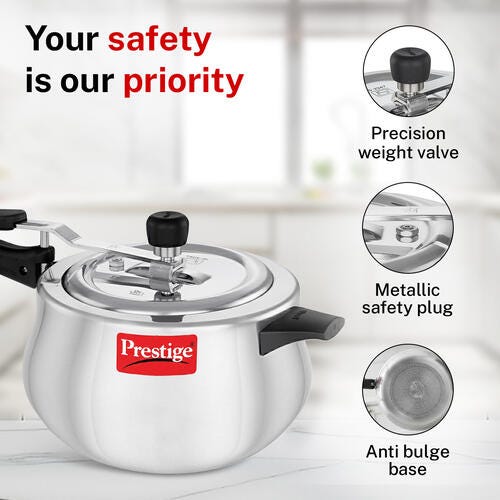 Prestige Nakshatra Plus Svachh Aluminium Spillage Control Handi Pressure Cooker, 5 L (Silver)