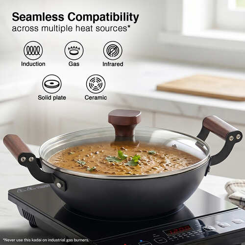 Prestige Castlite Patterned Enamel Coated Cast Iron Kadai | High Heat Retention, Rust-Proof | Gas & Induction Compatible | Low-Oil Cooking | Stay-Cool Handles | Easy Clean | 15Y Warranty