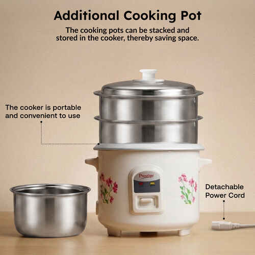 Prestige Delight PRWO Electric Rice Cooker (White), 0.6 Litre
