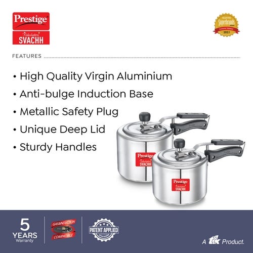 Prestige Nakshatra Plus Inner Lid Pressure Cooker - Combi Pack, 3 + 2 L