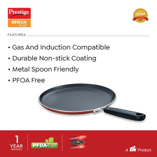 Prestige Omega Deluxe Aluminium Induction Base Non-Stick Omni Tawa, (Red)