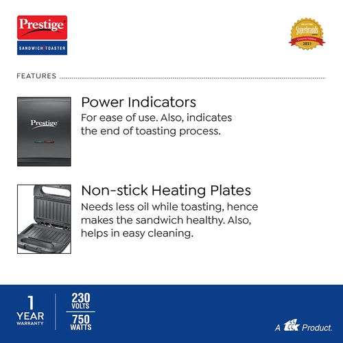 Prestige Sandwich Toaster With Fixed Grill Plates - PGDP 02