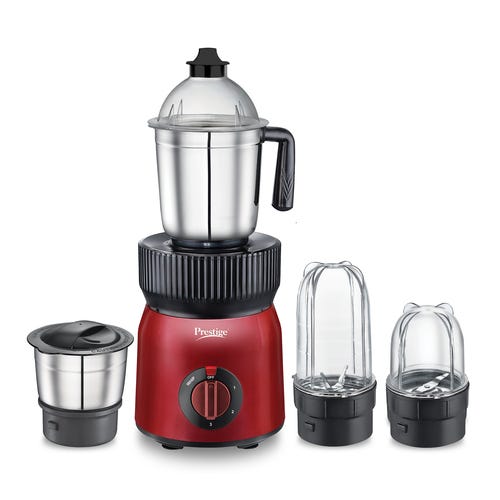 Prestige Fusion 4J 750 Watt Mixer Grinder with with 4 Jars (2 Stainless Steel + 2 Transparent) | Space-Saving Design | Extra Sipper & Storage Lid | Stainless Steel Blades | 2Y Warranty | ISI Certified
