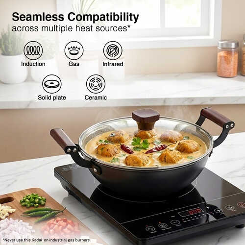 Prestige Lightweight Cast Iron Kadai 24cm/2.4L with Glass Lid | Castlite Series | Durable & Easy to Clean | Enamel Coated | Gas & Induction Compatible | 15Y Product Warranty