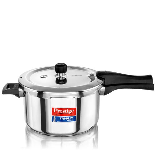 Prestige Svachh Triply Outer Lid Pressure Cooker with Unique Deep Lid for Spillage Control, 5 Litre, Silver