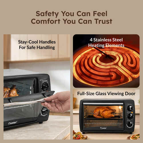 Prestige Oven-Toaster-Griller POTG 19 PCR - 19 L 1500 Watts (Black) | Temperature Control