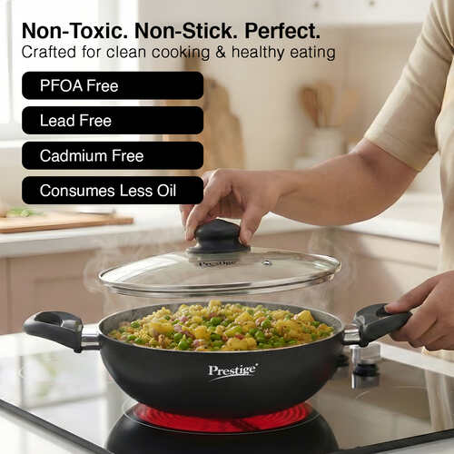 Prestige Omega Deluxe Granite Non-stick Kadai with Glass Lid, 26cm, 3.25 L (Black)