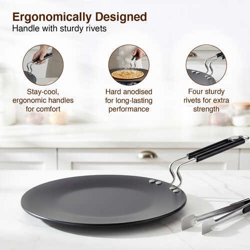Prestige Hard Anodised Metal-Spoon Friendly Multi Tawa, (Black)