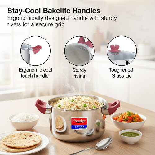 Prestige Platina Popular Stainless Steel Unique Impact Forged Bottom Casserole with Glass Lid, 24cm (5.5 L) (Silver)