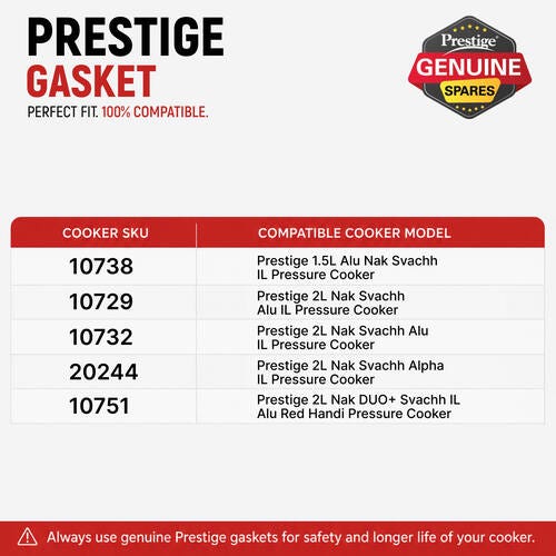 Prestige Nakshatra Inner Lid Pressure Cooker Gasket, 1.5 & 2 Litres - Black