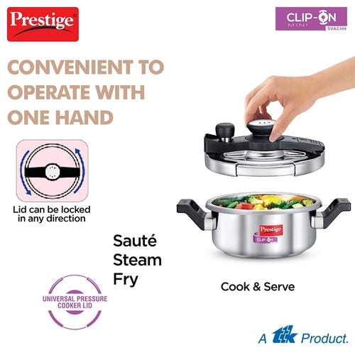 Prestige Clip-on Mini Svachh Stainless Steel Spillage Control Pressure Cooker (Silver)