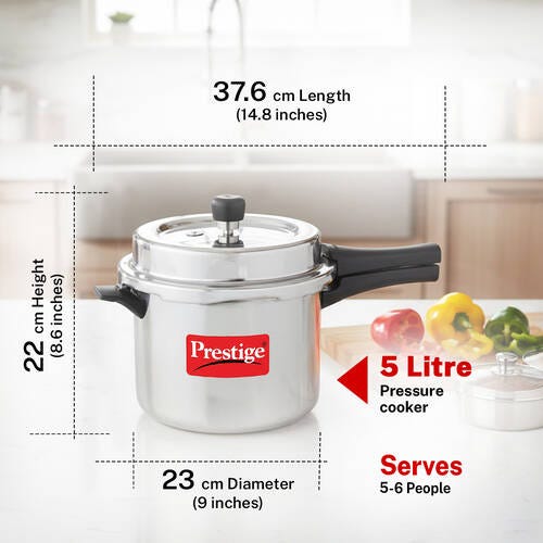 Prestige 5 Litre Aluminium Popular Svachh Outer Lid Pressure Cooker | Deep Lid for Spillage Control | Anti-Bulge Base | Gasket Release System | 5Y Warranty | ISI Certified