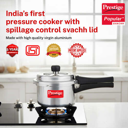 Prestige Popular Plus Svachh Virgin Aluminium Spillage Control Pressure Cooker, 1.5 L (Silver)