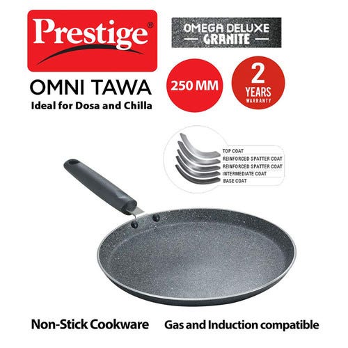 Prestige Omega Deluxe Granite Non-stick Round Base Omni Tawa (Black)