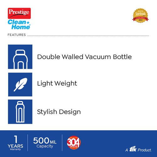 Prestige PDWBC 04 Double Walled Coloured Stainless Steel Water Bottle 500ml (Assorted) - Pack of 1