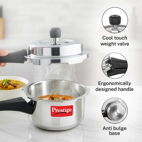 Prestige Popular Plus Svachh Virgin Aluminium Spillage Control Pressure Cooker, 1.5 L (Silver)