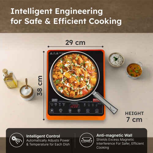Prestige PIC 29.0 Induction Cooktop 2000 W with Pre-set Indian Menu Options (Orange)