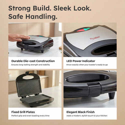 Prestige PGMFS Sandwich Toaster 700W with Non-stick Fixed Grilled Plates